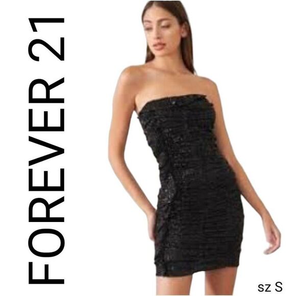 Strapless Black Evening Cocktail Party Sequin Mini Tube Bandage Stretch Dress - Picture 2 of 8